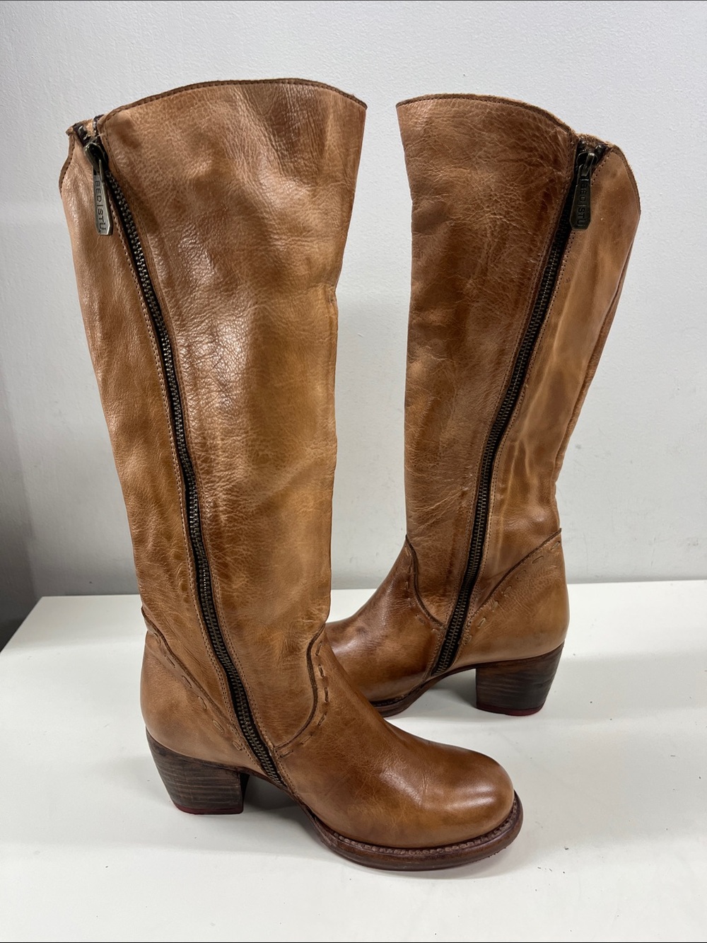 New BED STU Charis Tall Tan Leather Heeled Boots Size 6 - Picture 8 of 9